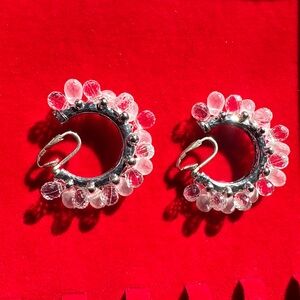 Silver Tone Clear Crystal Beaded Hoop Earrings